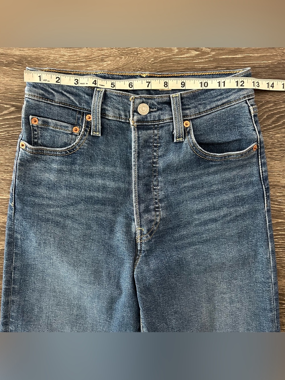 Levis Jeans 26 Ribcage Straight Ankle High Rise Button Fly Blue Denim Stretch - Picture 11 of 13